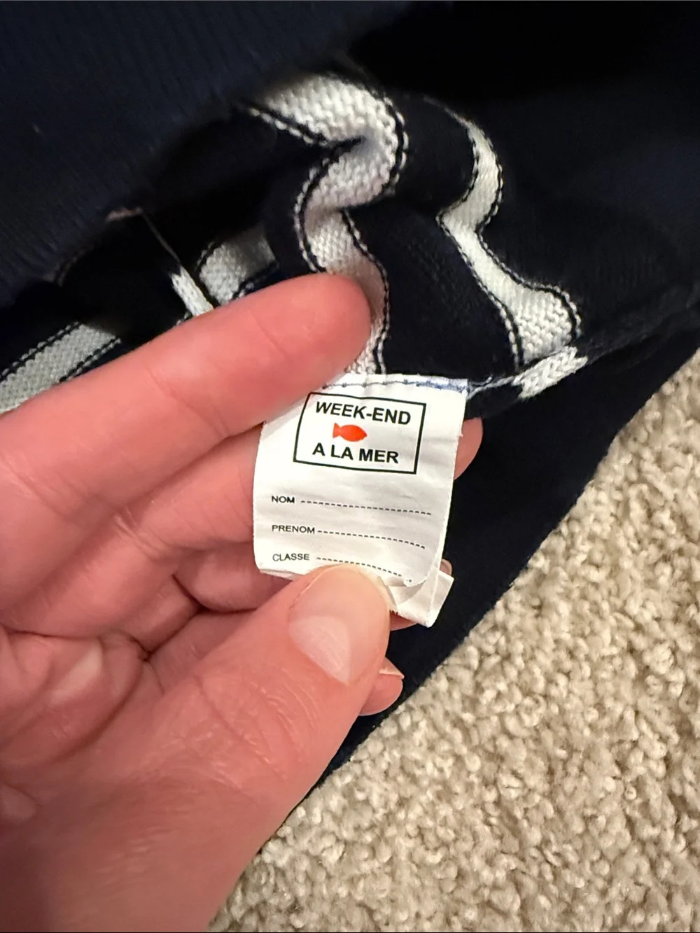 Striped Crewneck Sweater in Light Blue, Navy & White, size 8